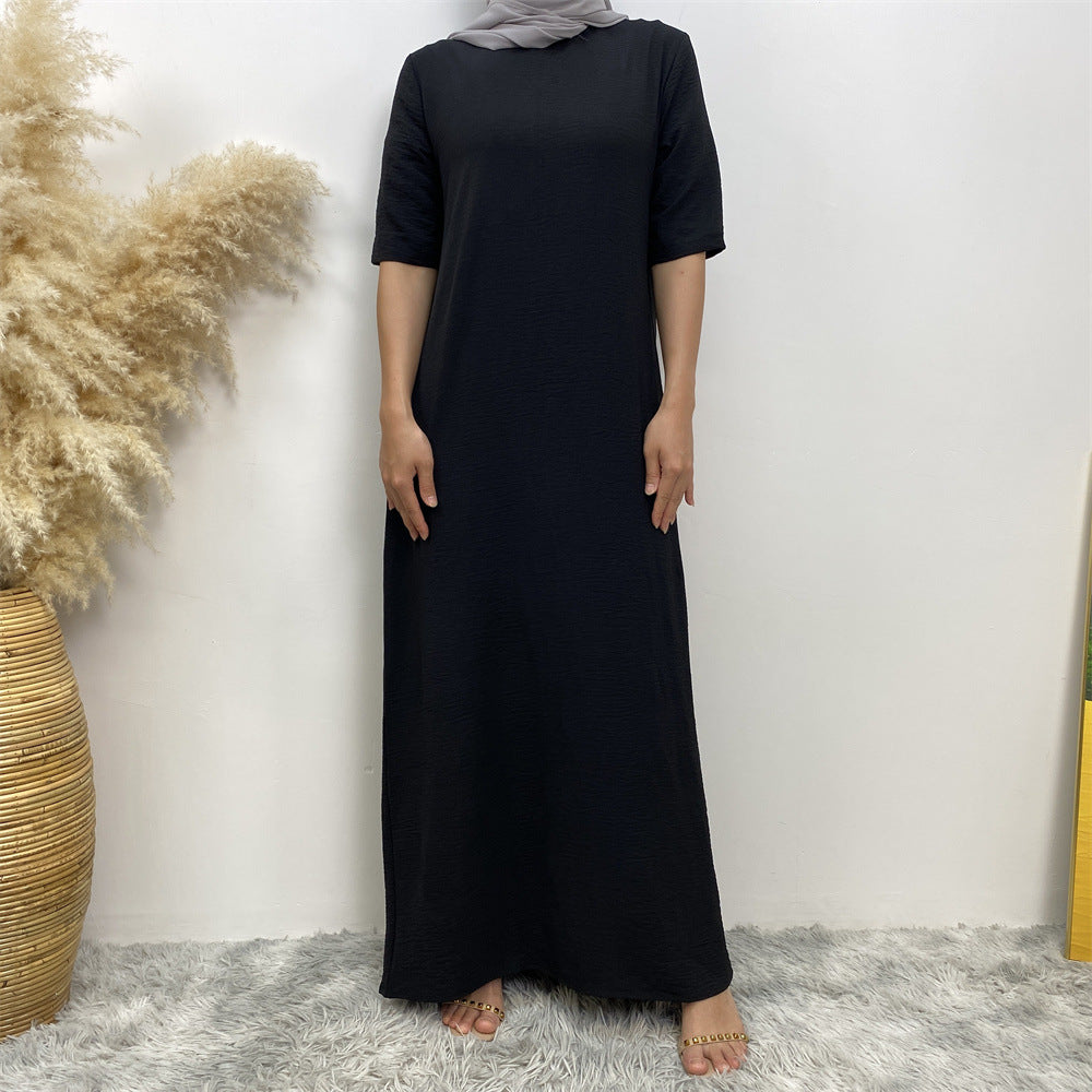 6722# New Crew Neck Wrinkle Crepe Half Sleeves ummer Women Abaya Dresses