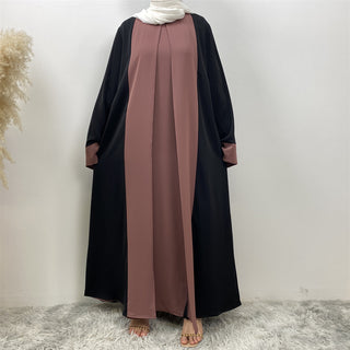 6780#Basic style flared sleeve closed  2 Pieces Dress abaya with pockets muslim women