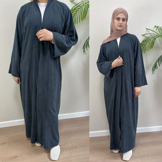 1918#Autumn Winter Cardigan Thick Dress Arab Dubai Modest Solid Color Corduroy Muslim Women Abaya