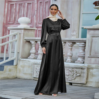 1433#Fancy women  muslim dresses long sleeves maxi satin dress abaya