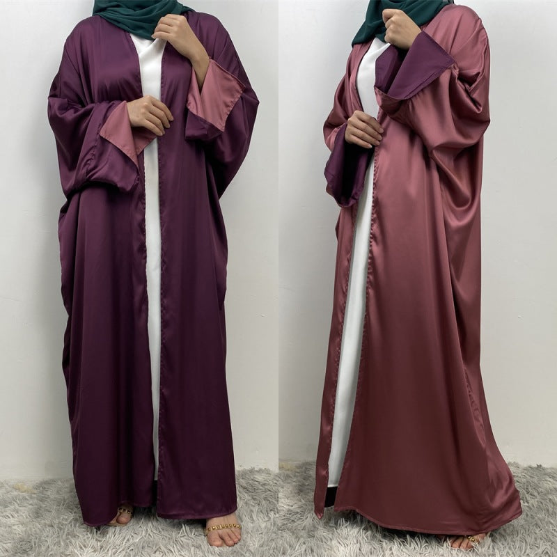 1428#ew Style Smooth Satin Material Particular Split Cuff Design Women Versatile Classy Open Abaya