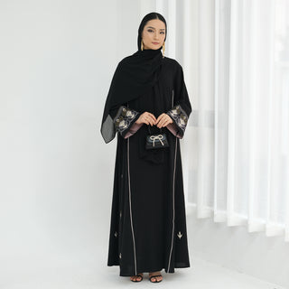 1843#New Embroidery Modest Open Abaya Cardigan Women Muslim Dress Islamic Womens Clothing