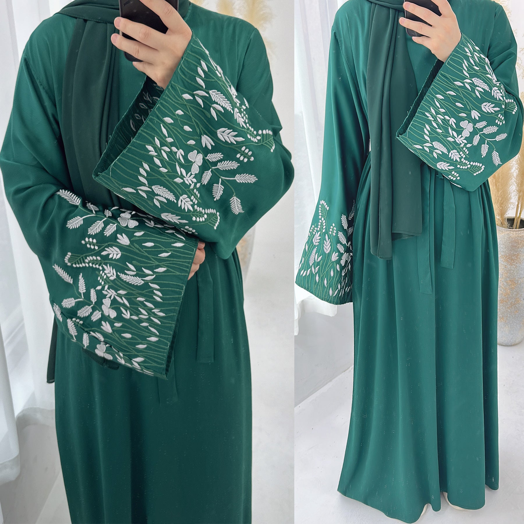 1769# Satin Embroidery Luxury Muslim Women Abaya Dress Islamic Clothing Women