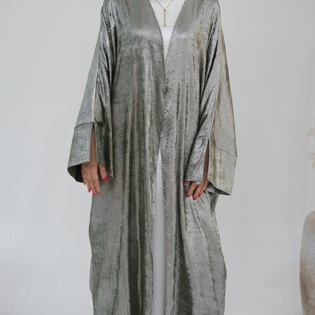 1795#New Fashion Cardigan Abaya Shinny Polyester Modest Front Open Abaya