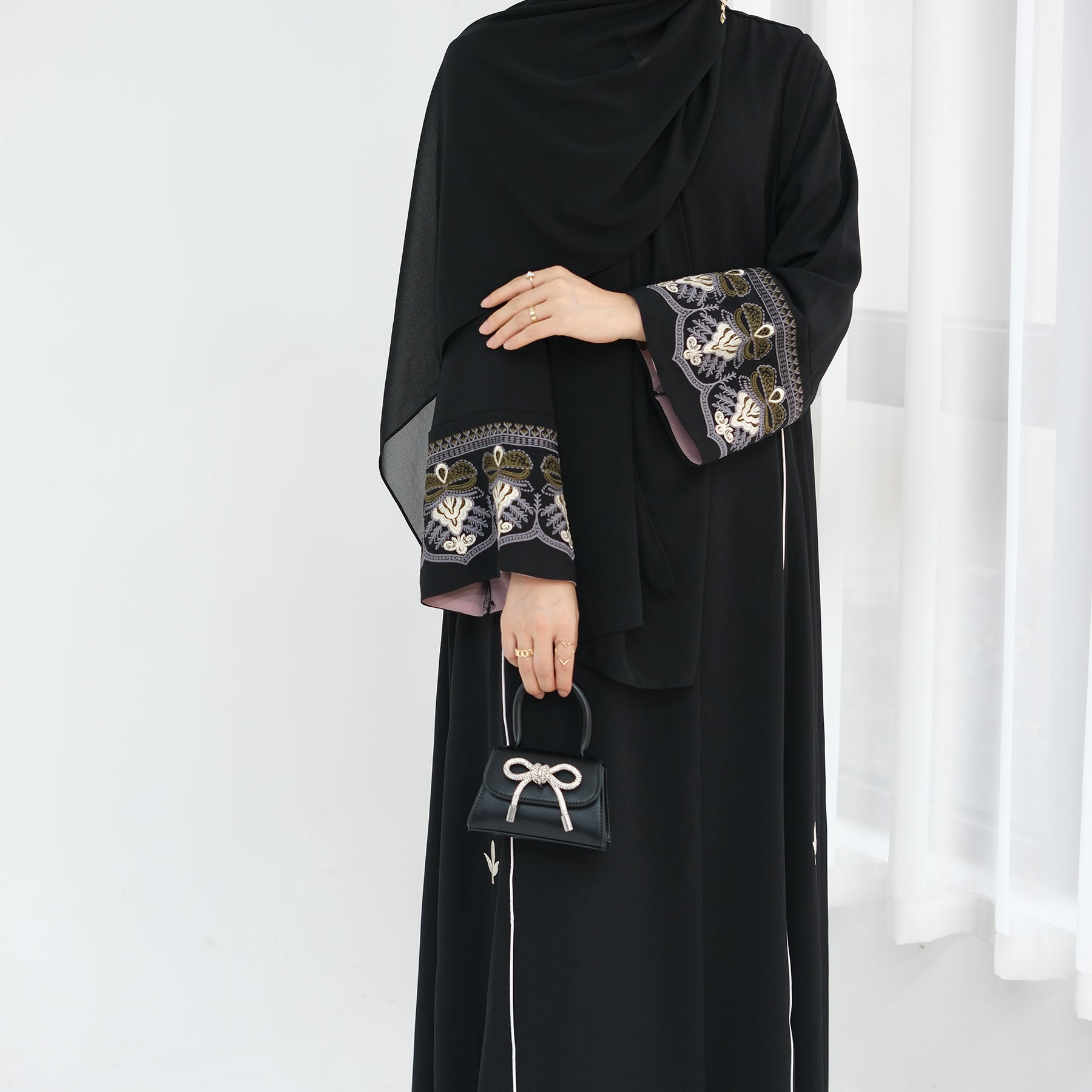 1843#New Embroidery Modest Open Abaya Cardigan Women Muslim Dress Islamic Womens Clothing