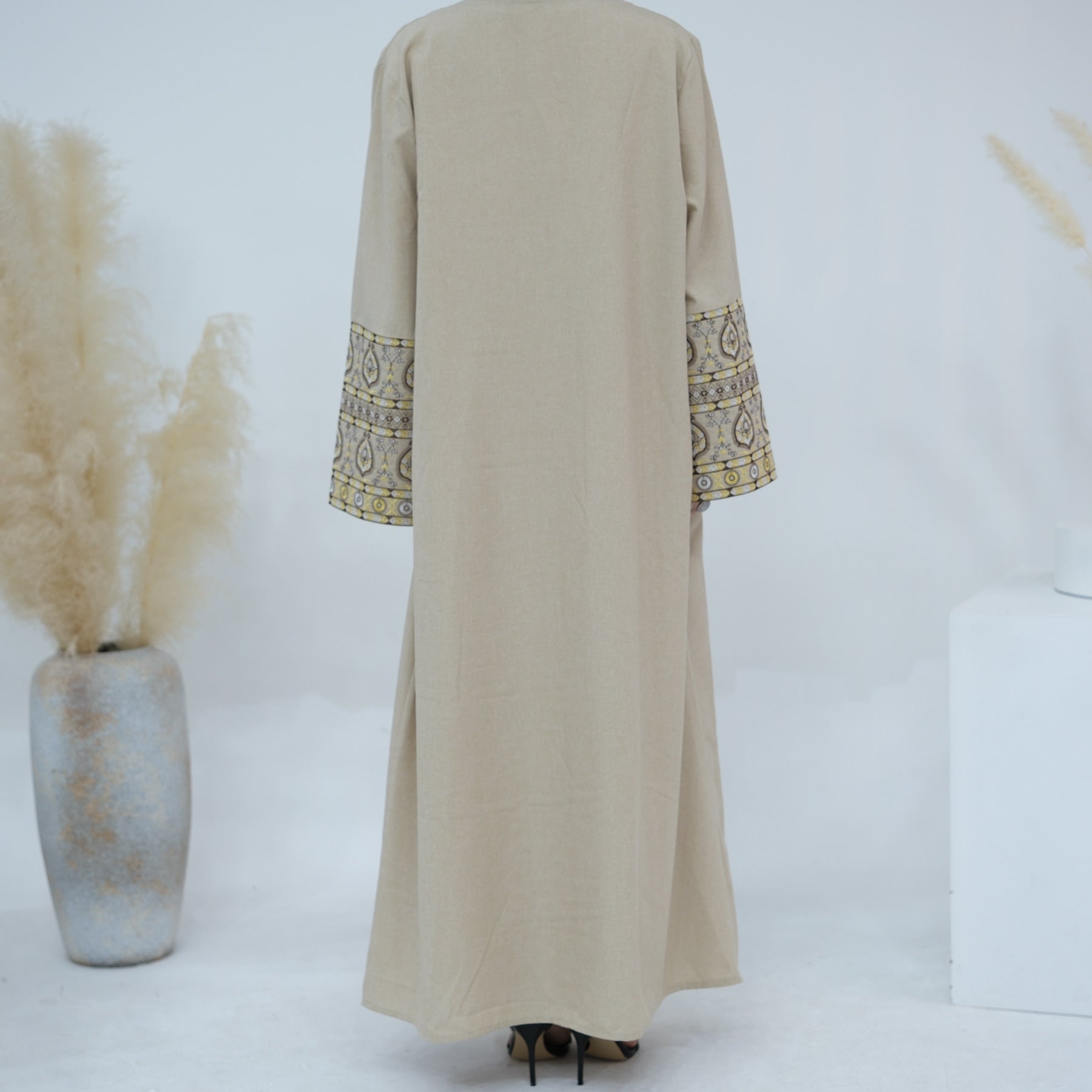 1753#Women Muslim Dress Femmes Robe Musulmane Islamic Clothing Linen Kimono Abaya