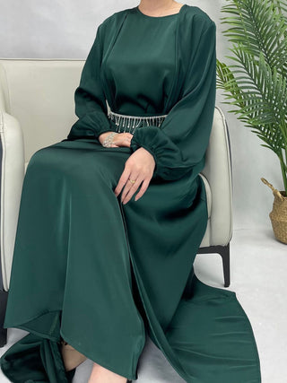 1004#3pcs Abaya Women Muslim Dress Set Ruffle Sleeves Ramadan Kaftan With Mathing Scarf