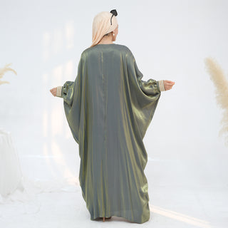 1848#2025 Spring Summer Modest Abaya Islamic Clothing Shinny Kimono Open Abaya