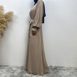 1975# New satin open abaya women dubai cardigan with side pockets