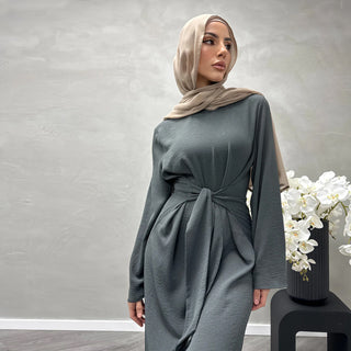 1822#New Arrival Modest Apparel Tie Front Waist Dresses Jazz Maxi Dress Fashion Abaya Women Muslim Dress