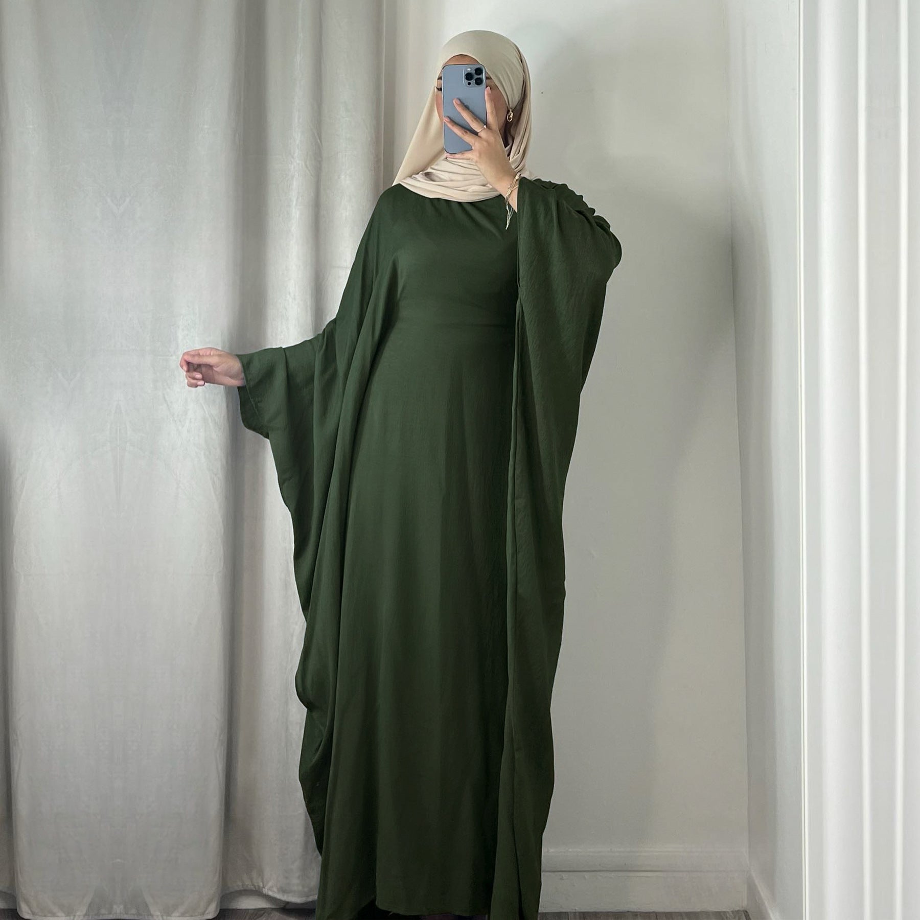 1695# Dubai  Abaya Muslim Women's Dresses With Inside Tie Belt Silk Dress