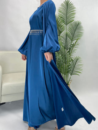 1004#3pcs Abaya Women Muslim Dress Set Ruffle Sleeves Ramadan Kaftan With Mathing Scarf