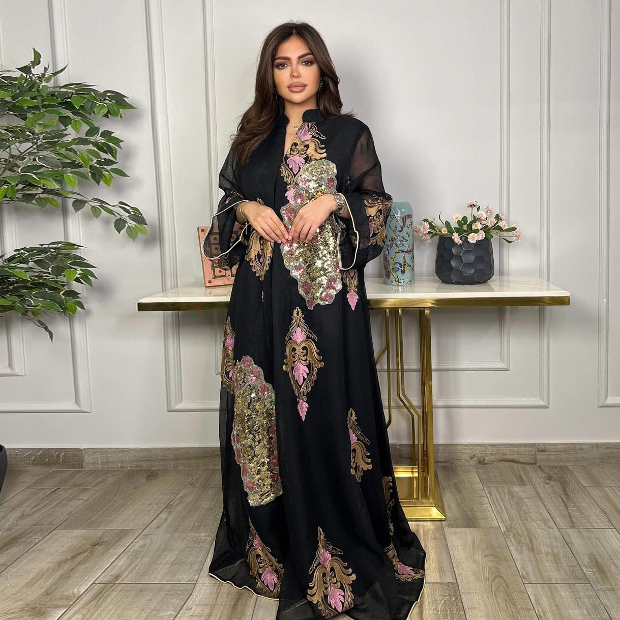 AB162# New burnt flower dress Muslim abaya morocco women's clothing