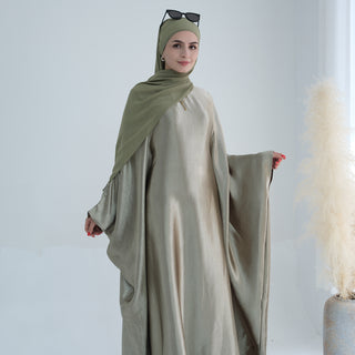 1774#Hot Selling Fashion Elegant Satin Dubai Kaftan Dresses with Tie Belt Butterfly Abaya