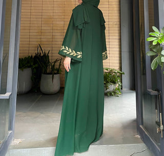 1007#2024 New Fashion Embrodery Chiffon Long Maxi Dress Abaya with Scarf