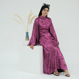 1777#New Modest Muslim Dress Long Sleeve Shinny Polyester Fashion Dubai Abaya Women Dress Elegant Islamic Clothing