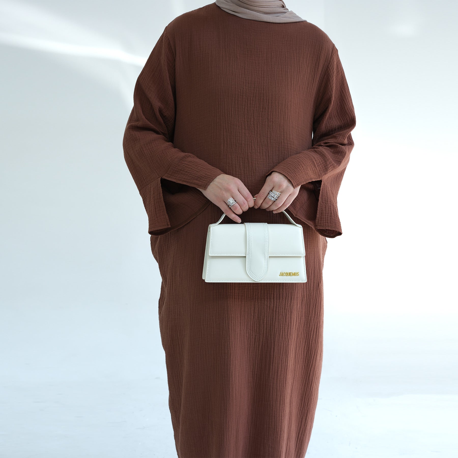 1656#Plain Dress Long Sleeves Women's Cotton Dress with Pockets New Design Abaya