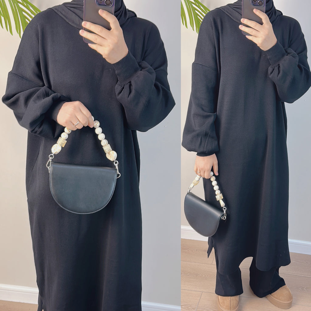 1683#New Style Knit Fabric Top and Pants 2 Piece Muslim Clothing Winter Abaya Set
