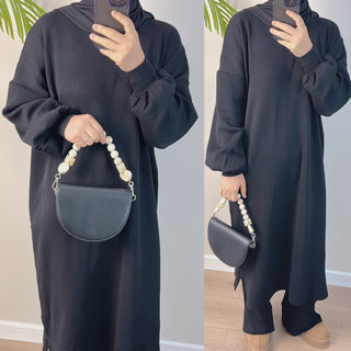 1683#New Style Knit Fabric Top and Pants 2 Piece Muslim Clothing Winter Abaya Set