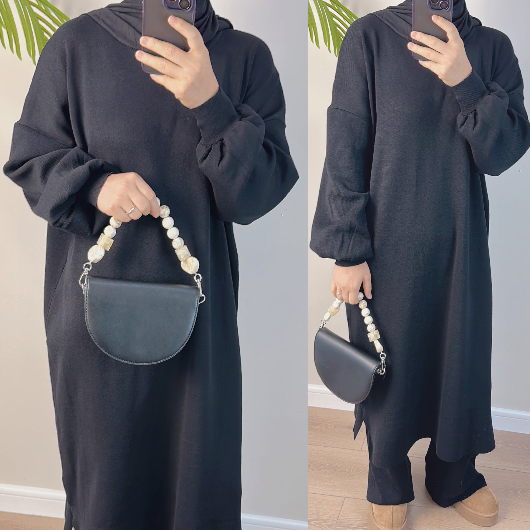 1683#New Style Knit Fabric Top and Pants 2 Piece Muslim Clothing Winter Abaya Set