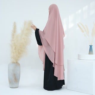 1916#2024 New Overhead Prayer Scarf Muslim Women Hijab 2 Layers Long Niqab Chiffon Khimar