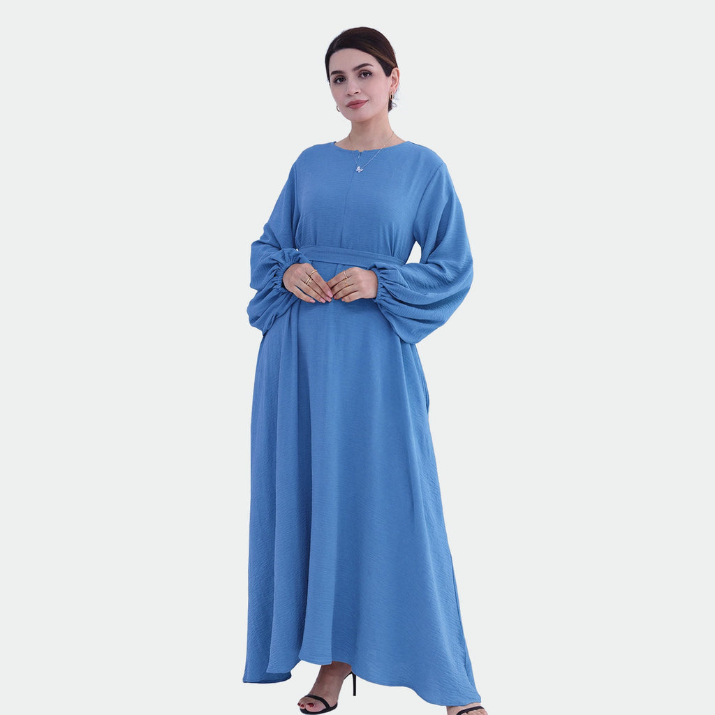1708#2024 Modest Dresses Solid Color with Front Zipper Women Islamic Clothing