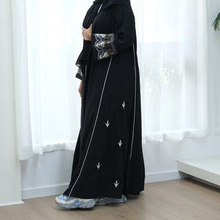 1843#New Embroidery Modest Open Abaya Cardigan Women Muslim Dress Islamic Womens Clothing