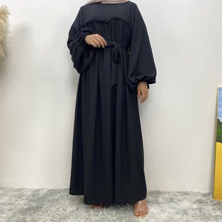 694#Big sleeves wrinkle crepe closed abaya maxi dresses with side pockets