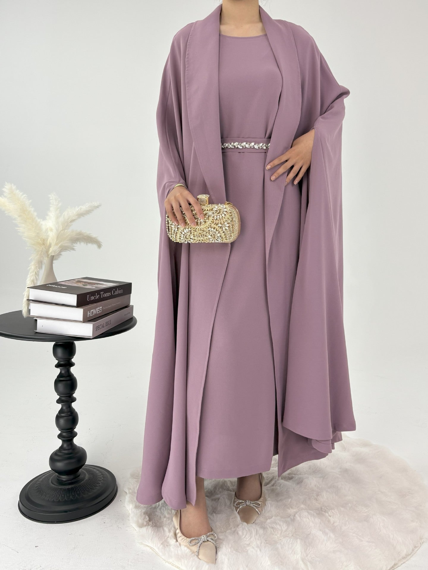 1020#2pcs Abaya Women Muslim Dress Set  Ramadan Islamic Clothing Kaftan