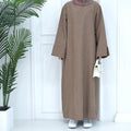 1715#Linen Abaya Slit Long Sleeves with Side Pockets and Back Zipper Women Casual Dress