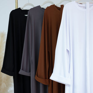 1657#Winter Abaya for Women Muslim Kint Fabric Solid Color Modest Dresses