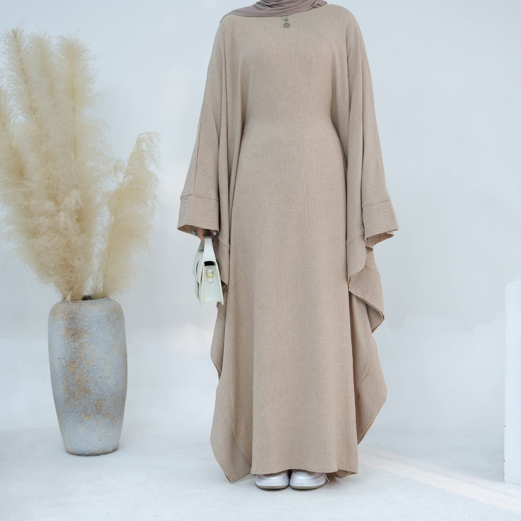 1719#New Waisted Batwing Sleeve Abaya Crepe Muslim Dress Prayer Butterfly Abaya