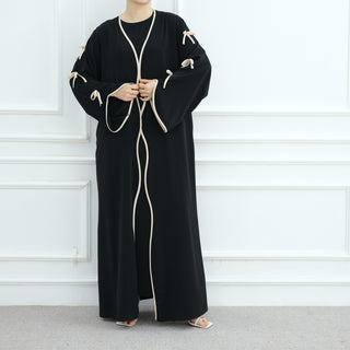 1962#Abaya Cardigan for Women Dubai Islamic Clothing with Nida Wave Bowknot Open Design for Summer Abaya