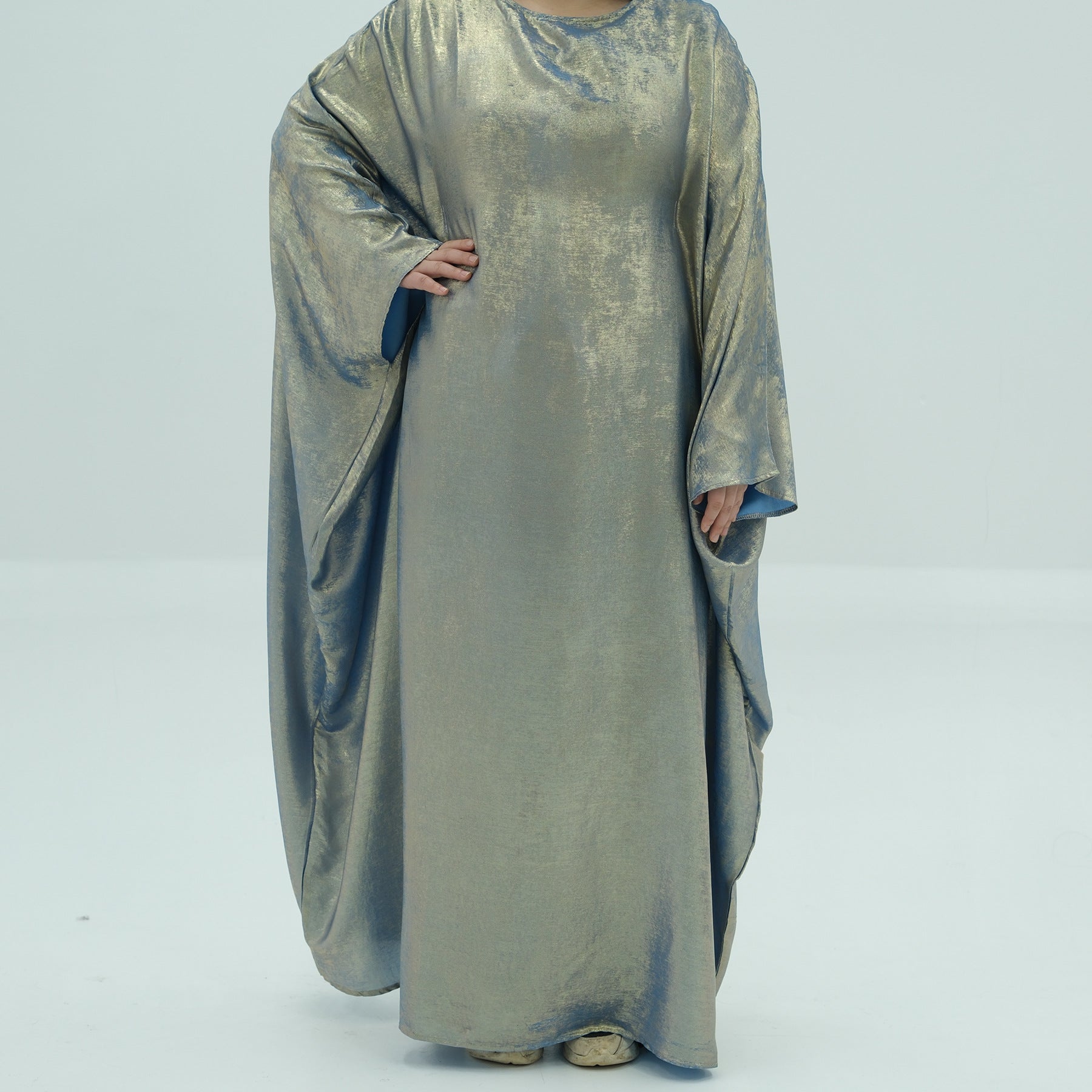 1778#2024 Women's Dresses Elegant Shiny Polyester Kaftan Abaya Batwing Muslim Dress