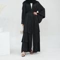 1706#2024 High Quality Satin Silk Open Abaya EID Dubai 3 Layers Abaya Islamic Clothing