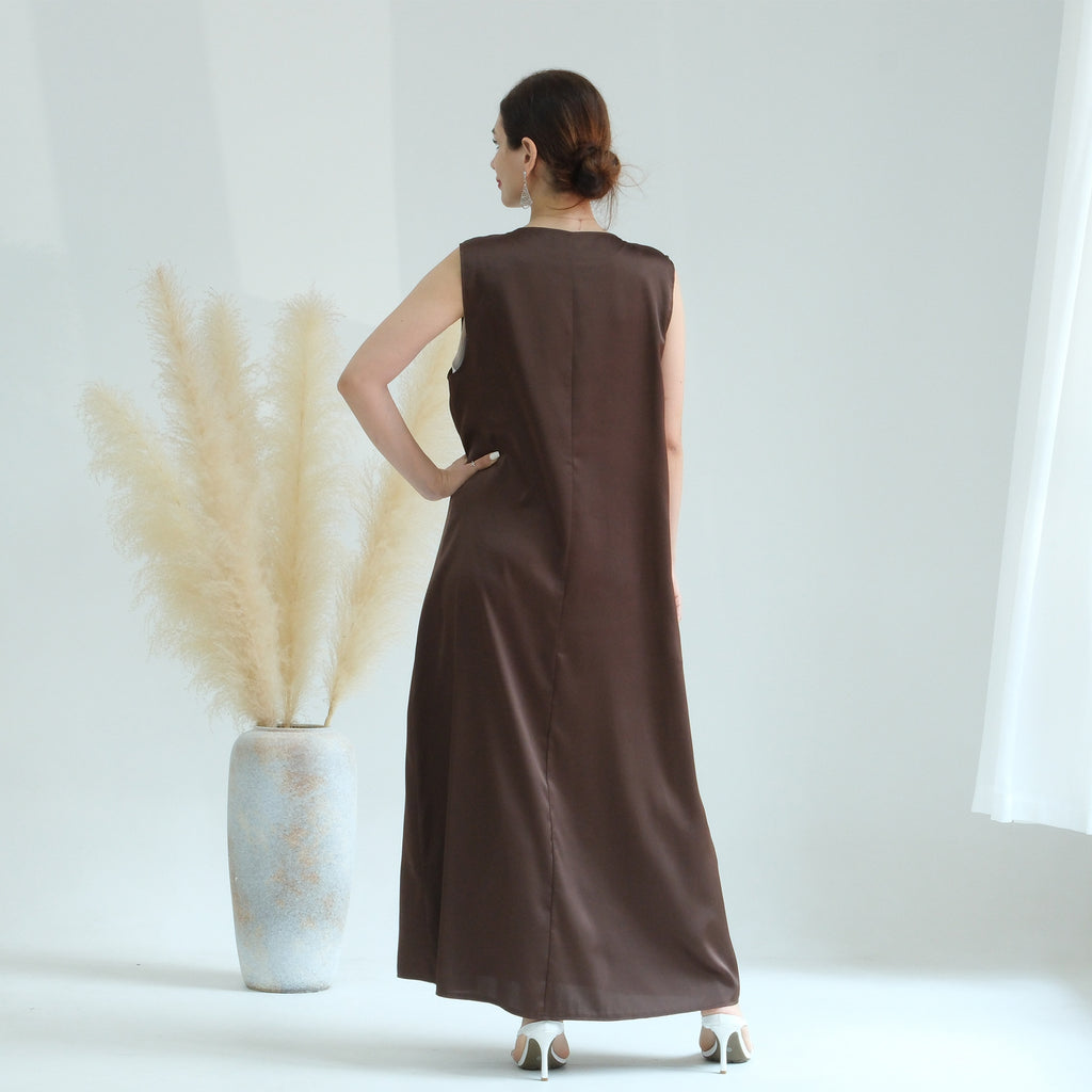 1635#Modest Sleeveless Inner Dress Satin Fabric Islamic Clothing Muslim Dress