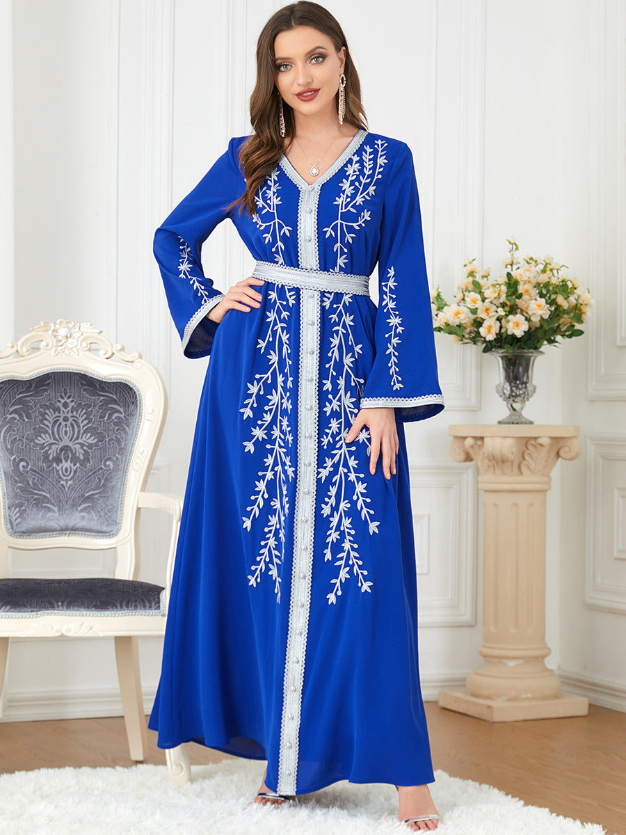 3144#Luxury Diamond Beaded Ethnic Kaftan embroidery Dress