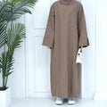 1715#Linen Abaya Slit Long Sleeves with Side Pockets and Back Zipper Women Casual Dress 的副本