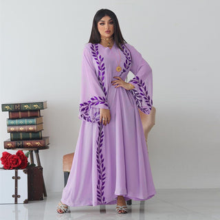 001#Chiffon Long Muslim Embroidery Round Neck Dress With Scarf