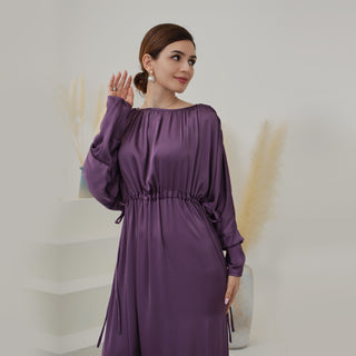 221022#Gonice New Design Satin Abaya Pleated Women Modest Dress