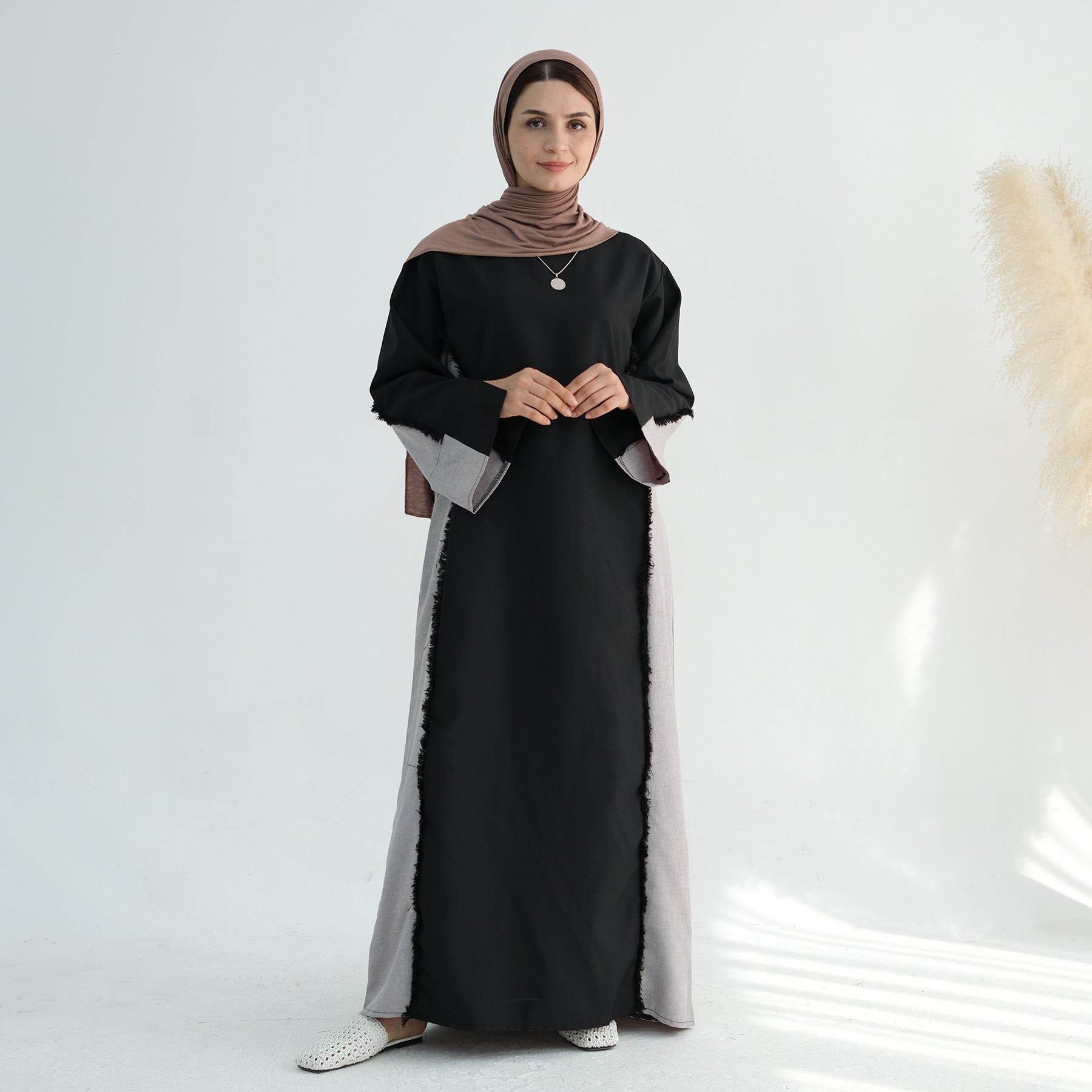 1897#Linen Abaya with Tassels Fashion Abaya Femmes Robe Musulmane Women Islamic Clothing