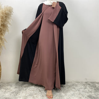 6780#Basic style flared sleeve closed  2 Pieces Dress abaya with pockets muslim women