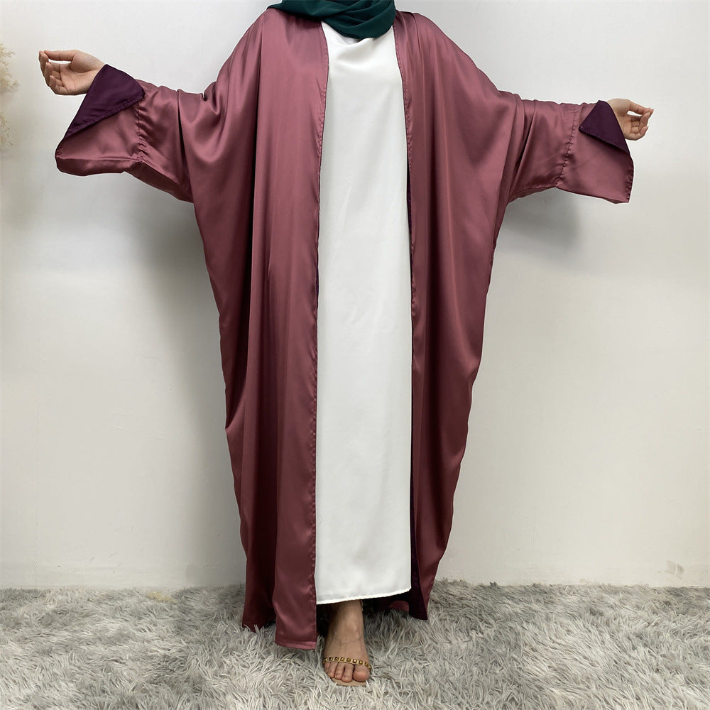 1428#ew Style Smooth Satin Material Particular Split Cuff Design Women Versatile Classy Open Abaya