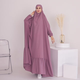 1617#EID New Prayer Abaya Ruffle Style Nida Jilbab_ Modest Dresses with Connected Hijab