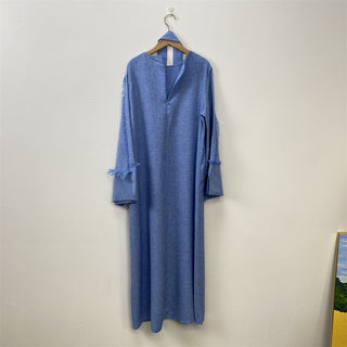 6804#Latest Dress for Women Linen Material Dubai Middle East Fashion Long Sleeve Dress Latest Dress for Women Linen Material Dubai Middle East Fashion Long Sleeve Dress