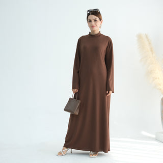 1905#High Neck Simple Daily Wear Plain Modest Abaya Women Muslim Dress Long Sleeve Slip Dress