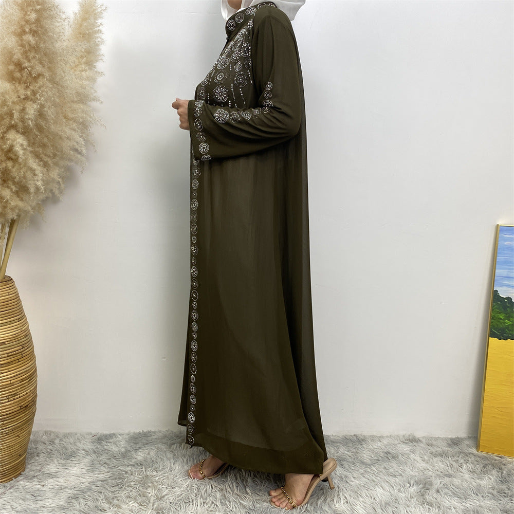 6740# Luxury chiffon africa diamond abaya long robe kaftan muslim women rhinestone open abaya