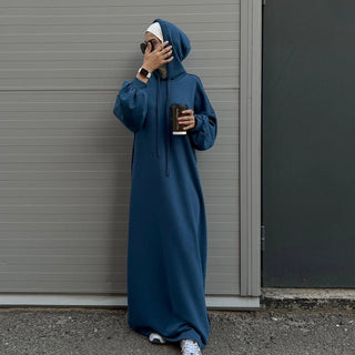 1921#New Hoodie Abaya Daily Wear Sweatshirt Abaya Casual Dresses Plain Loose Women Abaya