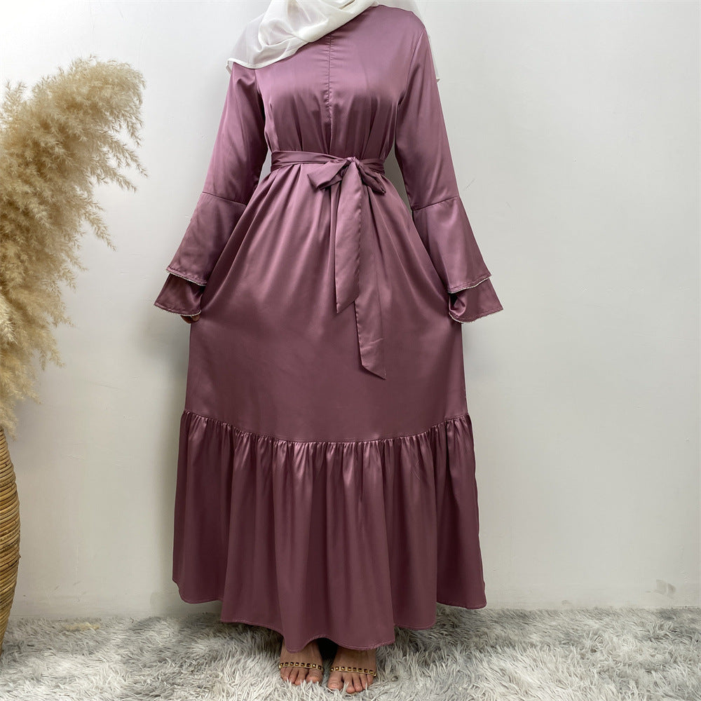 6789# New Front Zipper Two Layers With Sparkle Diamond Sleeves With Pockets Muslim Women Dress