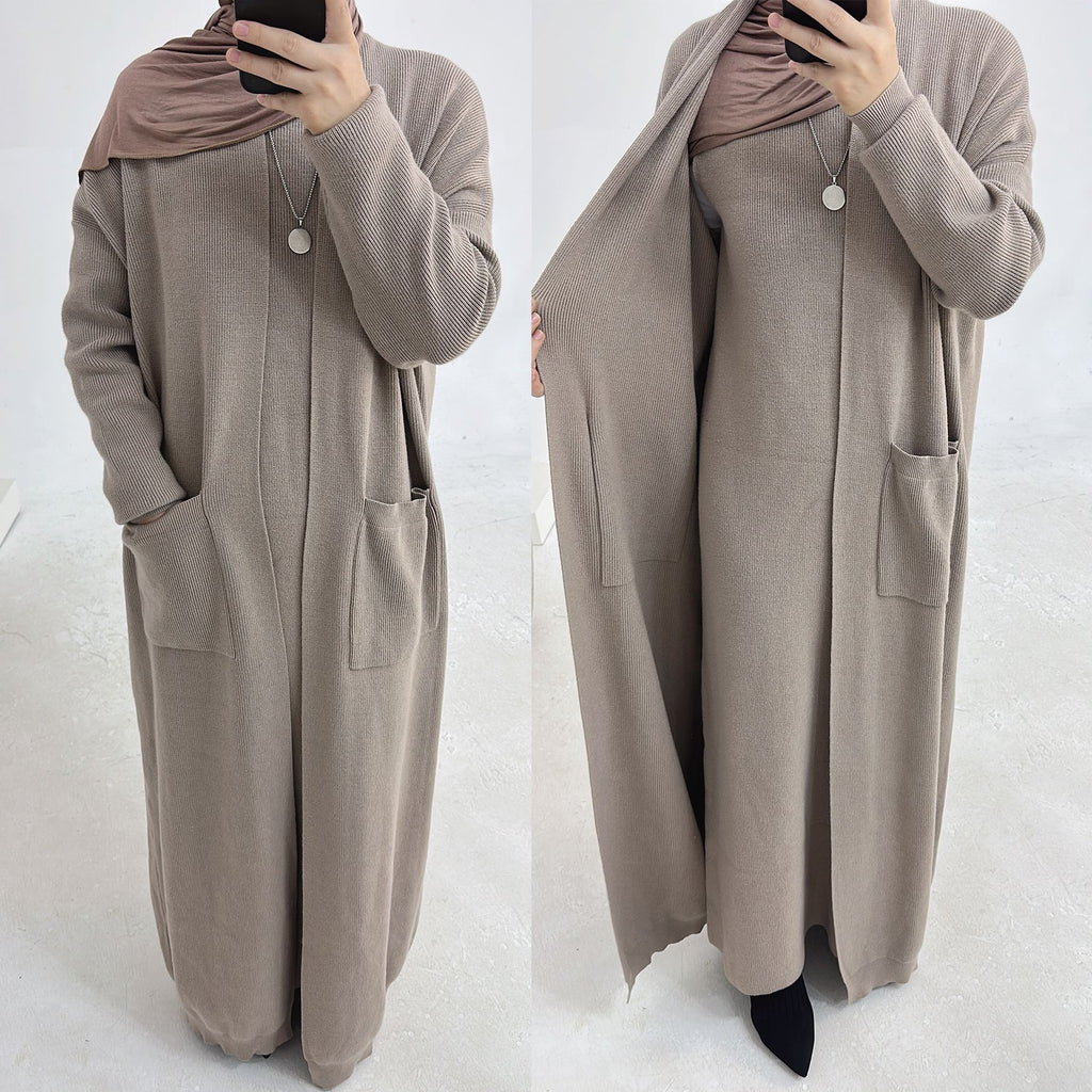 LR906+LR907#Sweater Modest Islamic Clothing Winter Women Muslim Dress and Cardigan  Kimono Abaya